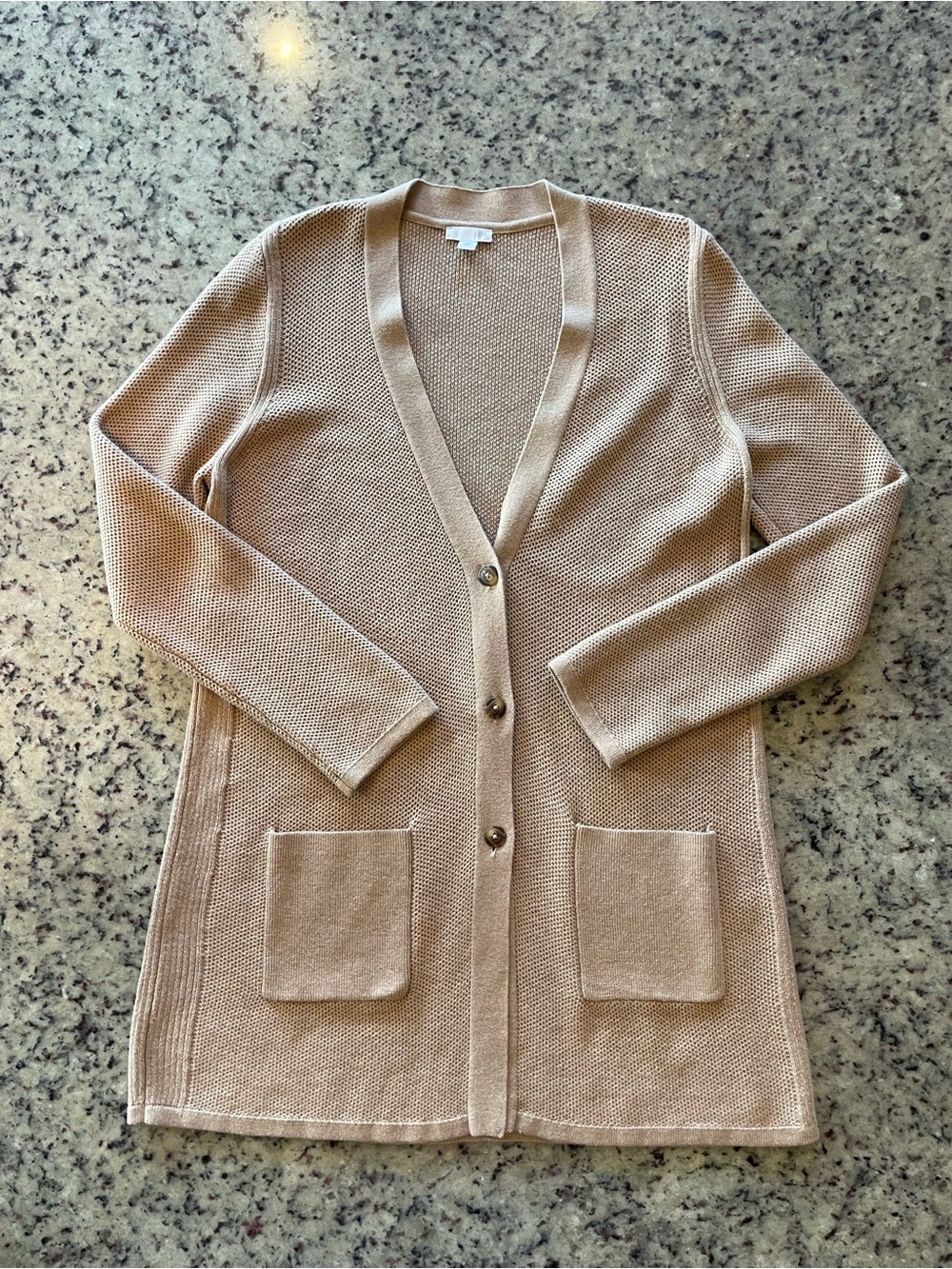 J. Jill cotton blend Long knit Pocket front Cardigan - Camel M